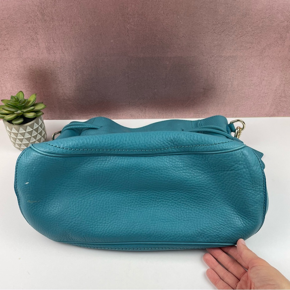 Cole Haan Teal Blue Leather Gold Buckle Purse Handbag Bag Women Designer - Picture 10 of 11